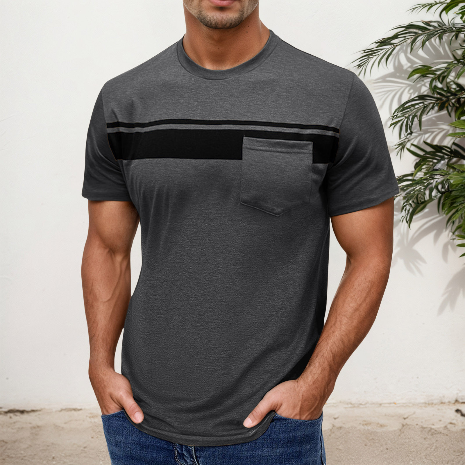thumbnail image 2 of Camiseta de manga corta con cuello redondo y estampado a rayas para hombre, gráficos en 3D, poliéster y spandex, ropa informal para el día a día, tallas S-XXXL, 2 of 7